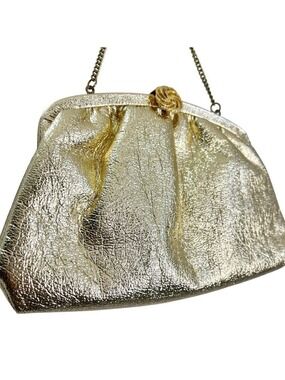 Vintage made in the USA metallic gold top close hand bag evening bag wristlet